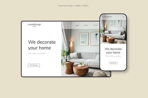 Website design showcasing interior decorating services displayed on both a laptop and a smartphone screen.